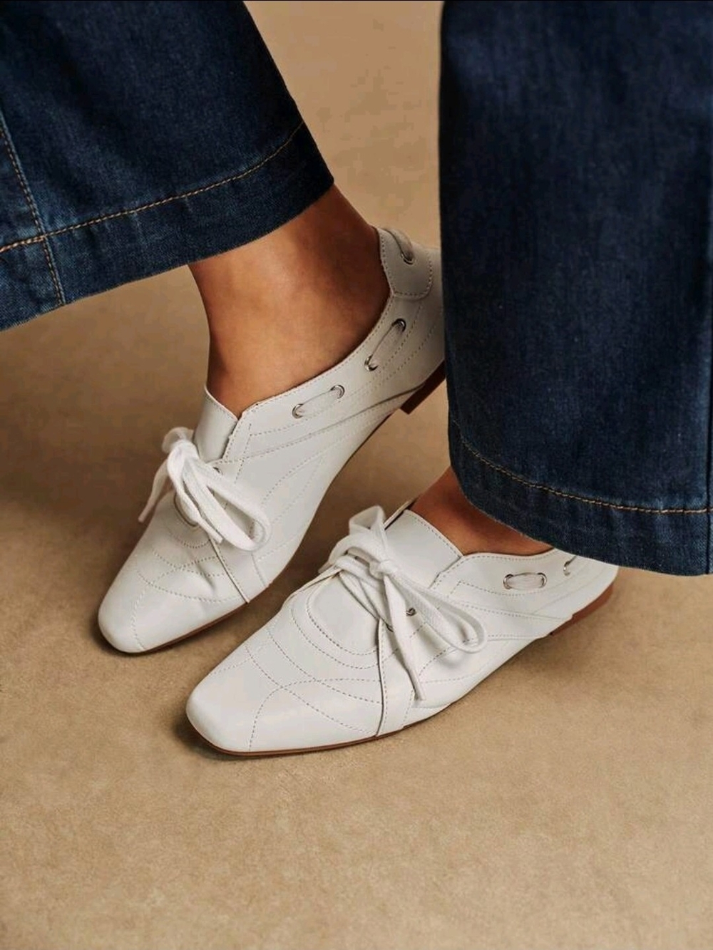 Women’s White Lace-Up Faux Leather Flats Jazz Shoes